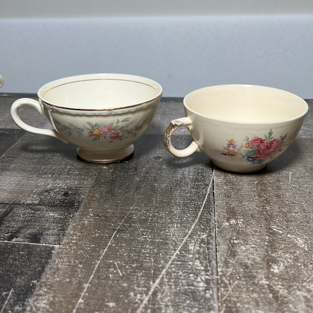 Vintage 1940's Paden City Pottery Pink Peony 22k Gold Trim Coffee Cups